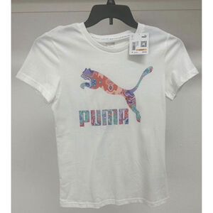 White Puma Tshirt And Puma Flower Print Shorts Size Small